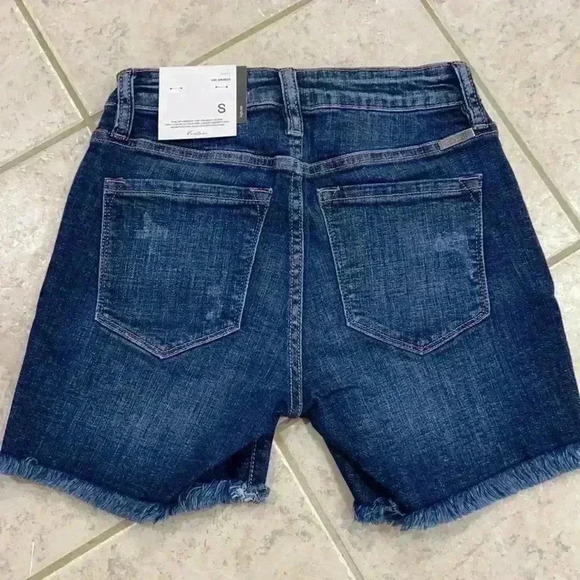 High rise frayed stretch denim shorts - Picture 3 of 4